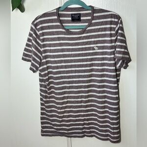 Abercrombie & Fitch Crewneck Shirt in Off White and Maroon Stripes Mens Large